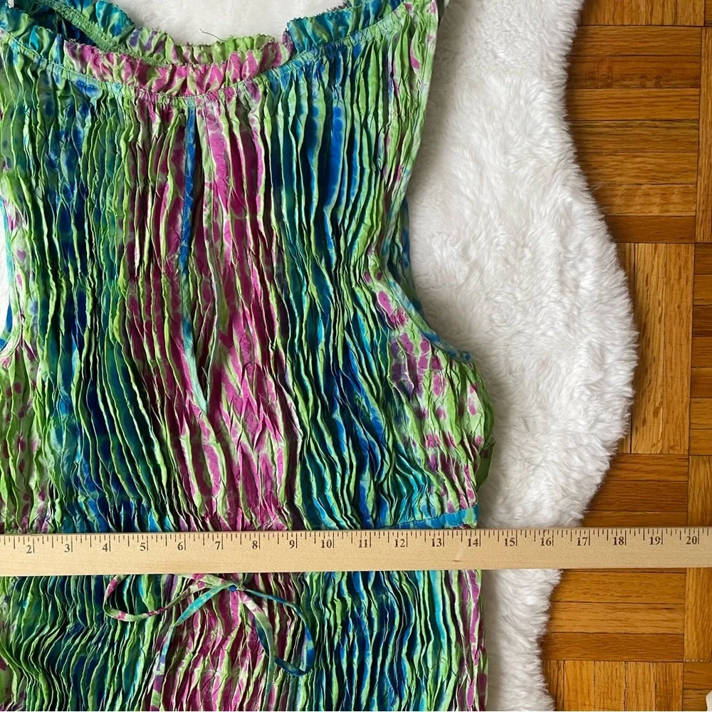 CALYPSO ST BARTH  100% Silk Pleated Maxi Dress Tie Dye Boho Blue Pink Green L - Picture 12 of 15